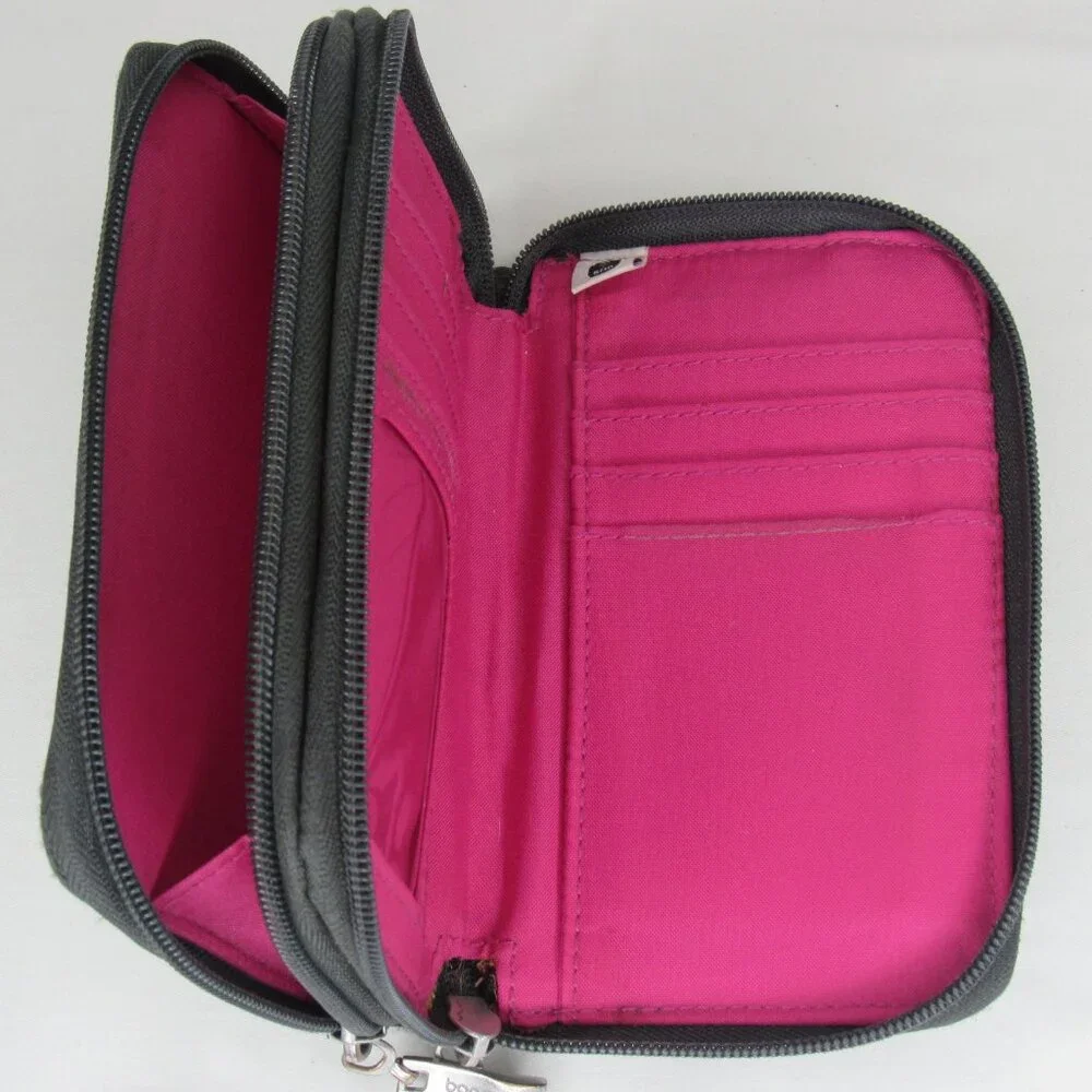 Baggallini Charcoal Black Gray Clutch Wristlet Organizer Wallet RFID